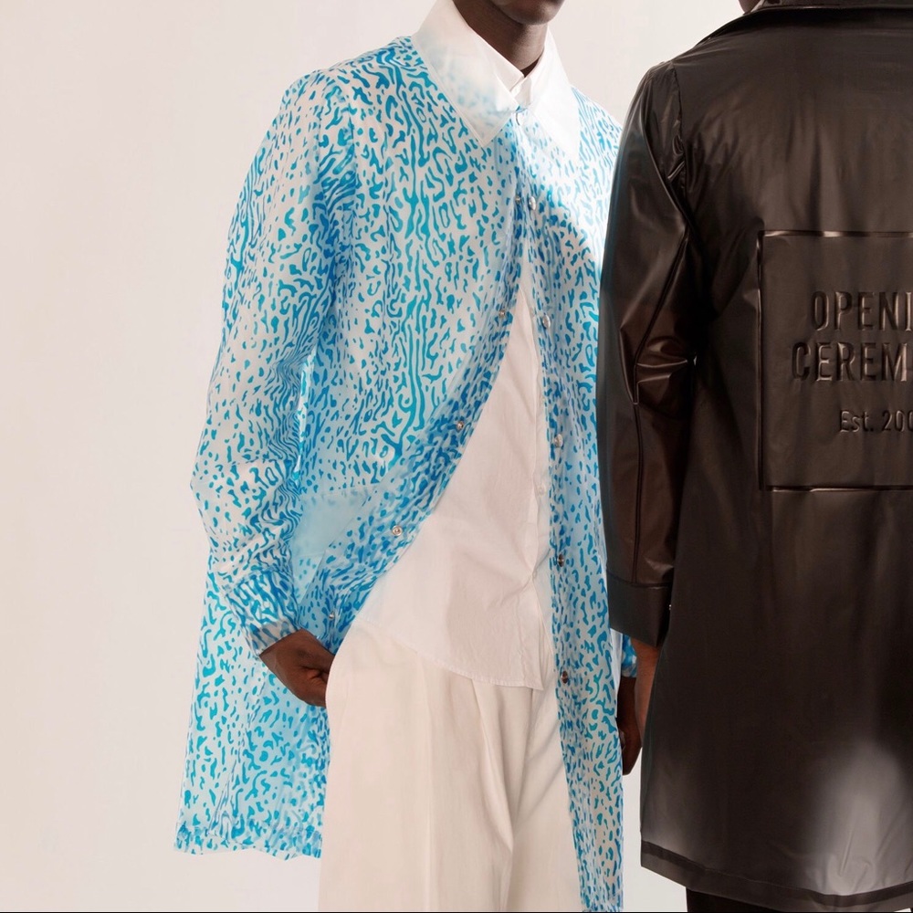 Opening Ceremony Mens Rain Coat Clear Animal Print